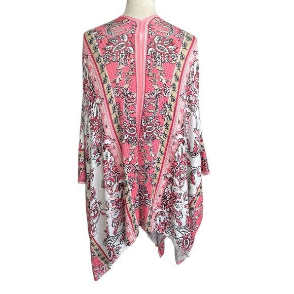 Chico’s L/XL Floral Cotton Blend Open Front Lagen Look Kimono Cardigan Women - Picture 4 of 7